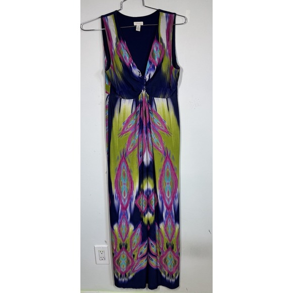 Chico's Dresses & Skirts - Chicos Sleeveless Ikat Print Twist Front V-Neck Maxi Dress Multicolor Womens L